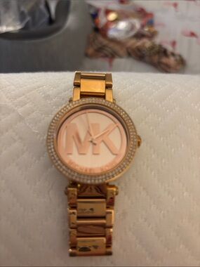Michael Kors Women's Rose Gold-Tone MK Logo Bracelet Watch - Rose Dial